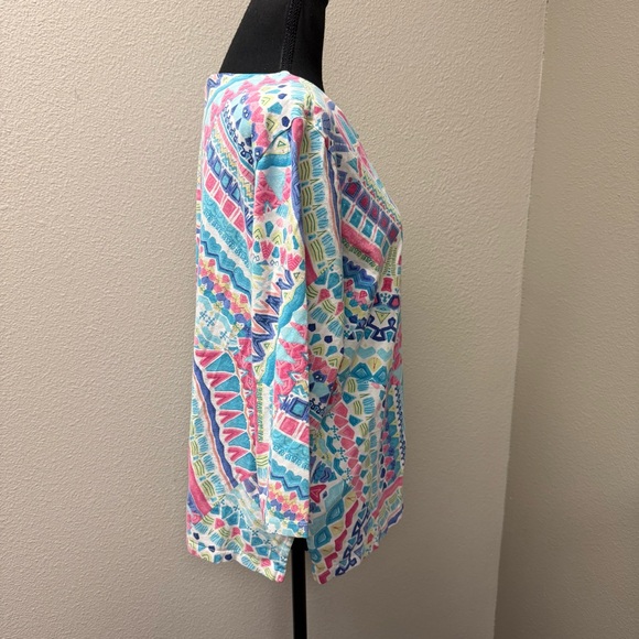 Alfred Dunner Studio Geometric Boho Top Blue Pink Tribal Print Large Soft - Picture 6 of 9